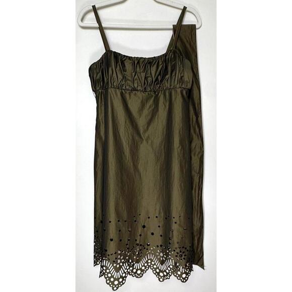 Antonio Melani - Olive Green Laser-Cut Hem Dress – Size 4 - Picture 2 of 8